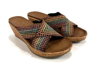 SKETCHERS Beverlee Womens Size 8 Wedge Cross Strap Sandals Shoes Rainbow